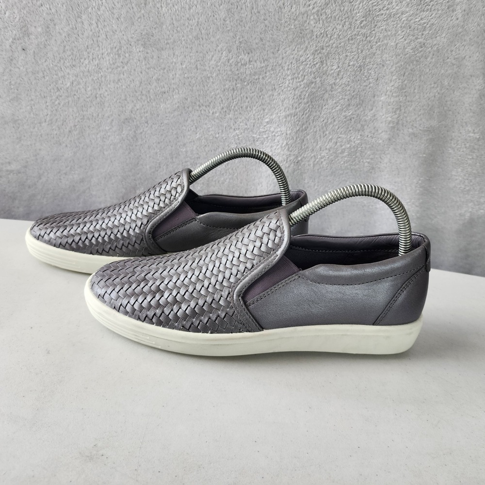 ECCO Slip On Shoes Womens Size 8 Woven Silver Grey Leather Woven Soft 7 EU 39 - Picture 5 of 14